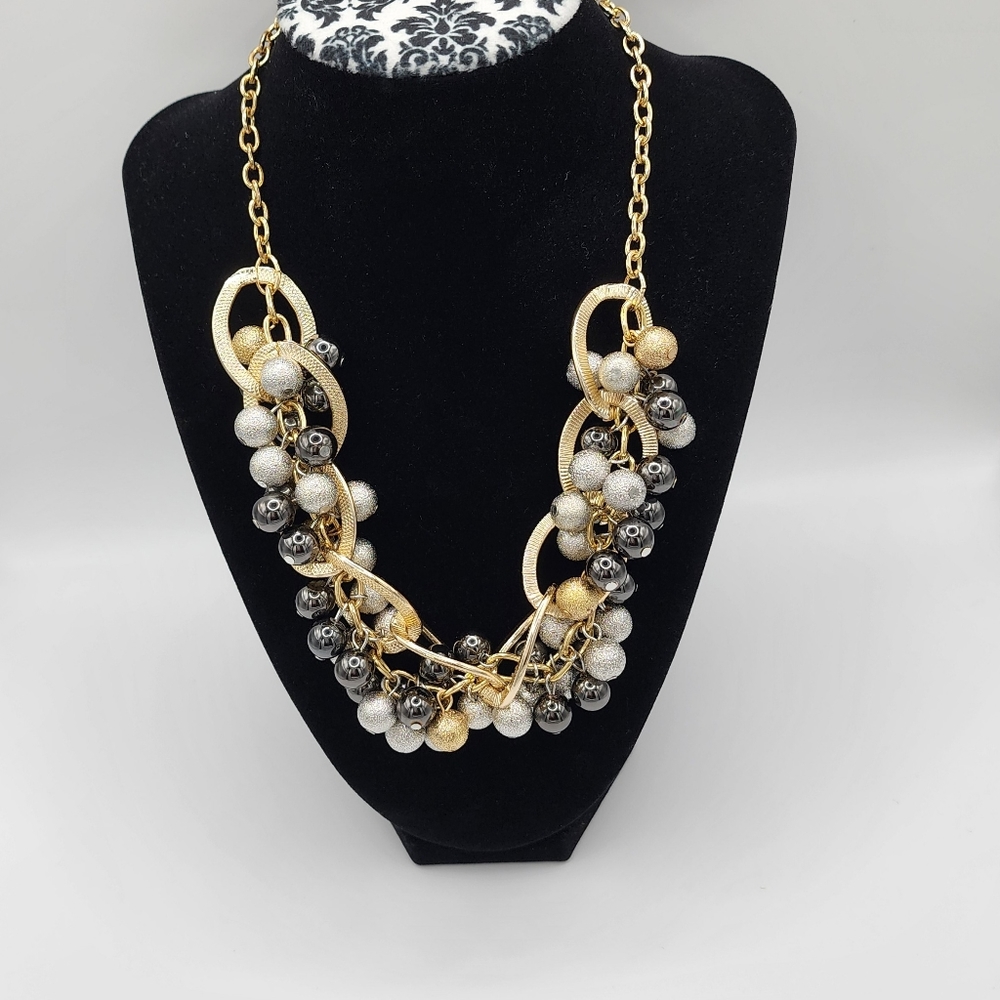 Statement Beaded Necklace with Goldtone